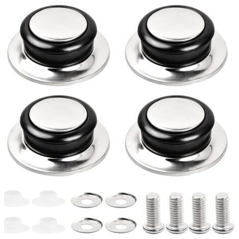 4 pezzi maniglia per coperchio pentola, maniglia per coperchio barattolo di vetro, maniglia per coperchio pentola in acciaio inox, maniglia in ebano, maniglia universale per coperchio pentola con (1/5)