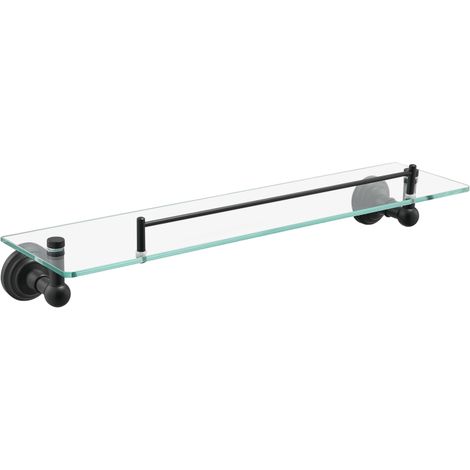 Manissa Matt Black Tempered Glass Bathroom Shelf 520mm Length with 304 Grade Stainless Steel Bar Wall Mounted Bathroom Accessory (1/4)