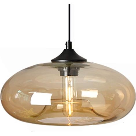 Industrial Vintage Colorful Glass Pendant Light Retro Loft Bar E27 Ceiling Hanging Lamp Kitchen Dining Room Bedroom Chandelier 28cm (Amber) [Energy Class B]