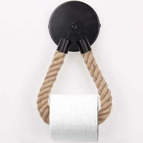 KZQ Porte-Papier Toilette,Porte-Serviette en Corde de Chanvre pour Salle de Bain et Cuisine Porte-Papier Salle de Bain Support de Rouleau de Serviette Toilette (Black) (1/4)