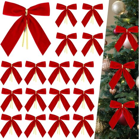 Nœuds décoratifs de Noël en velours – Corde torsadée 3,5 pouces lot de 24 8,9 cm Rouge (1/5)