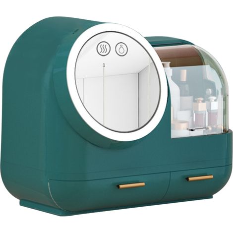 Kosmetikkoffer mit Spiegel und LED-Ventilator, ideal für Schminktisch oder Büro. Großes Fassungsvermögen. Mit Ständer zur Präsentation von Hautpflegeprodukten. Perfektes Geschenk für die Freundin.