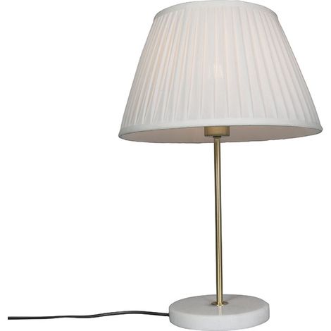 Retro Table Lamp Brass with Pleated Lampshade Cream 35 cm - Kaso