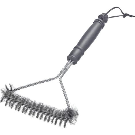 1 Brosse à Barbecue 30 cm, Acier Inoxydable, Manche Court Ergonomique, Sangle Cuir, Grille Fonte