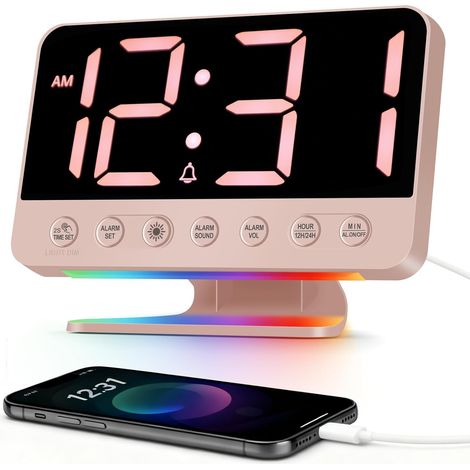 Réveil Numérique: 110dB Reveil Gros Dormeur, Snooze, 5 Sons de Reveil Gros Chiffres LED Horloge Digitale avec Chargeur, 12H/24H, Veilleuse 8 Couleurs, 4 Niveaux de Volume, Enfant, Ado, Adulte (1/5)