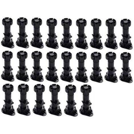 BUNTHAUS (60 mm – 80 mm), 24 Stück, Kunststoff-Schrankbeine, Möbelbeine, verstellbare Möbelbeine, schwarze Kunststoff-Möbelbeine mit Clip-Sockelbefestigung für Küchenmöbel, Kleiderschrank und Sofa (1/5)