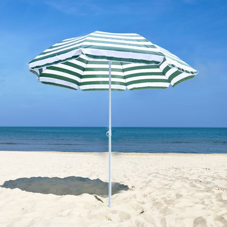 Runder, neigbarer Strandsonnenschirm aus Metall und Polyester, Ø 1,8 x 2 m, Grün und Weiß