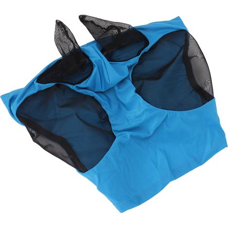 Masque Mouche Cheval Maille Respirant Élastique Couvre-Tête Avec Protection Oreilles Équitation Bleu (1/5)