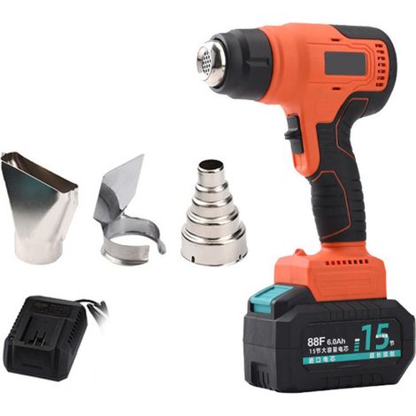 Appareil de chauffage à air chaud portatif sans fil, rechargeable au lithium, avec température réglable et 3 embouts. (1/5)