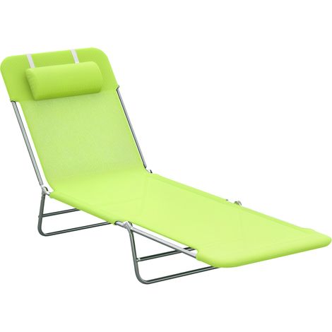 Chaise longue pliante dossier inclinable coussin jardin plage camping verte, transat camping vert relaxant