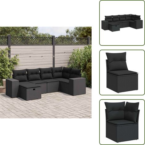 Salon de jardin 6 pcs avec coussins noir résine tressée - Ensemble De Canapés De Jardin - Ensembles De Canapés De Jardin - Ensemble De Canapés D'extérieur - Salon De Jardin (1/5)