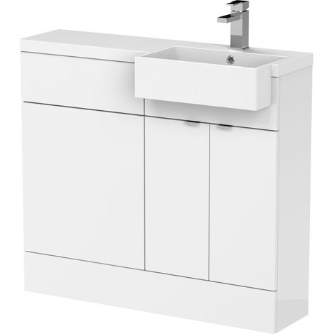 Alrewas Contemporary 2 Door Right-Hand Floor Standing Combination Unit with Polymarble Basin, Gloss White, 1000mm
