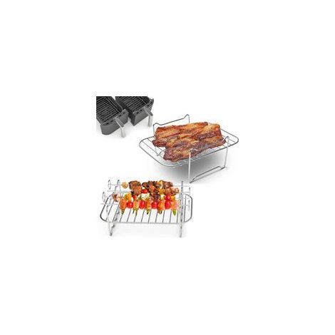 Support pour friteuse à air chaud (lot de 2), grille multicouche pour paniers doubles — (1/5)