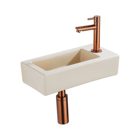 FugaFlow Efficiente Pietra Ensemble de fontaine - 37,5x18,5x9cm - céramique - trou de robinet à droite - robinet de fontaine en cuivre brossé - (1/5)