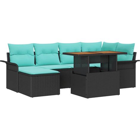 Garden Sofa Set with Storage 7 pcs Black Poly rattan vidaXL