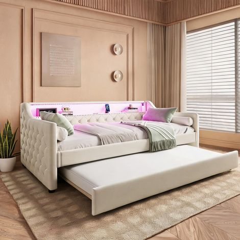 Cadre de lit beige en lin 214 x 106 x 79 cm (1/5)