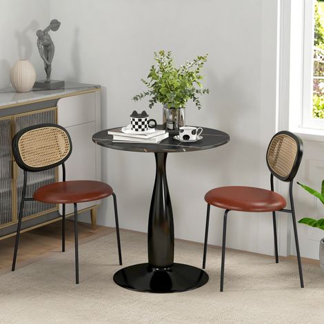 Table de salle à manger ronde, acier thermolaqué, MDF mélaminé, pieds antidérapants, 70 x 74 cm, noire