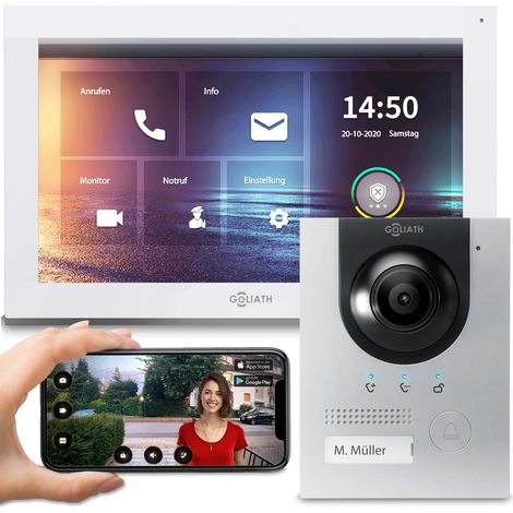 GOLIATH PRO IP Video Türsprechanlage  App  Silber  1-Familienhaus  10 Zoll  Unterputz  180°