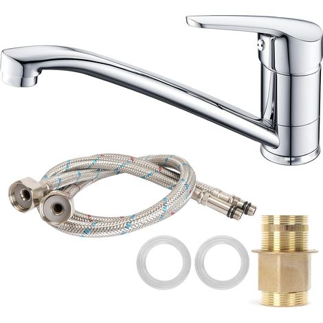 Laiton Robinet De Cuisine Pivotant À 360 ° Robinet De Cuisine Eau Froide Et Chaude Mitigeur D'évier De Cuisine Avec Pivotant Pour Cuisine Économie D'eau Silencieuse, Argent