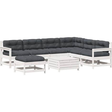 Maison Exclusive - Set Salotto Giardino 8pz con Cuscini Bianco Legno Massello Pino (1/5)