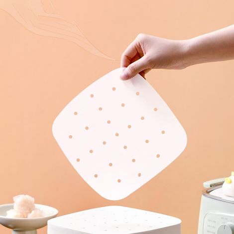 Packung mit 100 perforierten Backpapiereinlagen für Heißluftfritteusen - 21,5 cm - Antihaft-Backpapier - Für Backöfen (perforiert, weiß) (1/5)