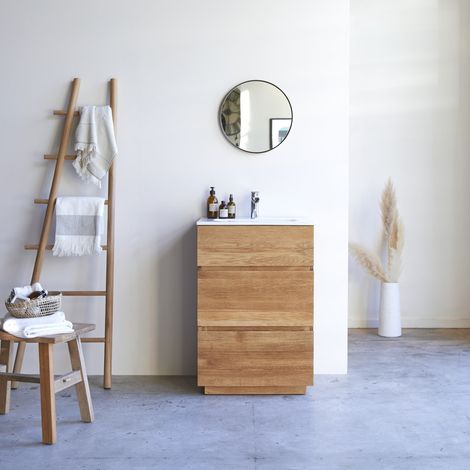 Tikamoon Karl Meuble Salle De Bain en chêne H 90 cm × L 62 cm × P 47 cm (1/5)