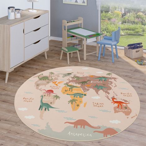Paco Home Kinderteppich Teppich Rund Kinderzimmer Spielteppich Straßenteppich Modern 200 cm Rund, Beige 3