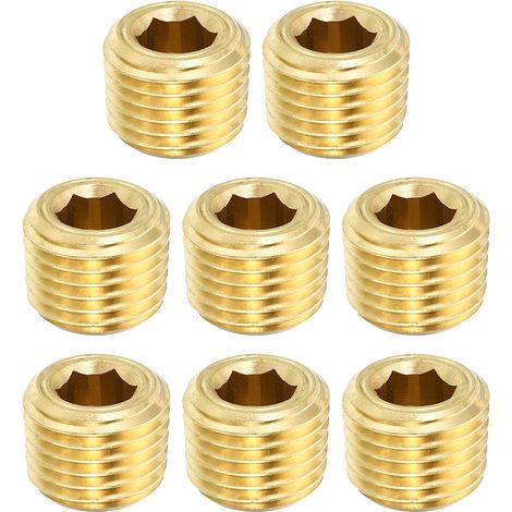 1/8" NPT Laiton Hex Tête Fraisée Prises, 8 Paquet Compteur Coulé Interne Filetage Douille Tuyau Bouchons Mâle Raccords, pour Eau Huile Gaz - 1/4"NPT (1/5)