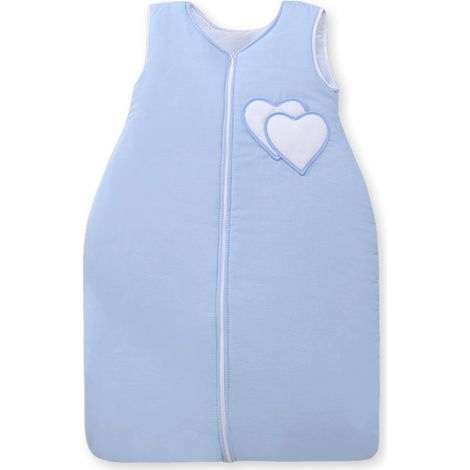 Saco de dormir de algodón para niños de 6 a 12 meses, talla M, TOG 2.5, aislante, color azul corazones, para todo el año. (1/4)