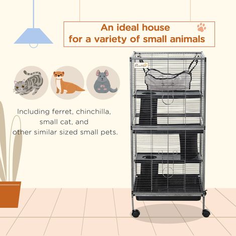 Cage à roulettes à 4 niveaux pour petits animaux, de luxe, pour cochon d'Inde, furet, vison, chinchilla, chaton, lapin. Accessoires pour animaux de compagnie. (1/5)