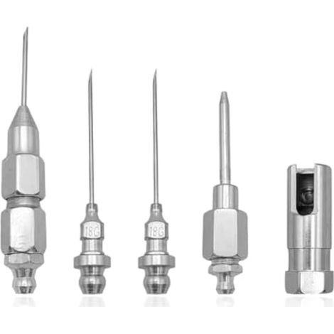 KVAEY Kit de 5 buses d'aiguille pour pistolet à graisse en acier robuste avec capuchon d'aiguille utilisé dans un espace étroit et un trou profond, accessoire de montage d'injecteur de graisse (1/5)