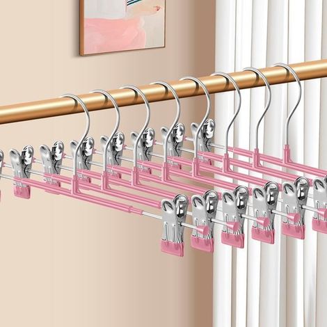 Set di 20 grucce regolabili con clip per pantaloni, gonne e pantaloncini - Salvaspazio - 30 cm - Rosa (1/5)