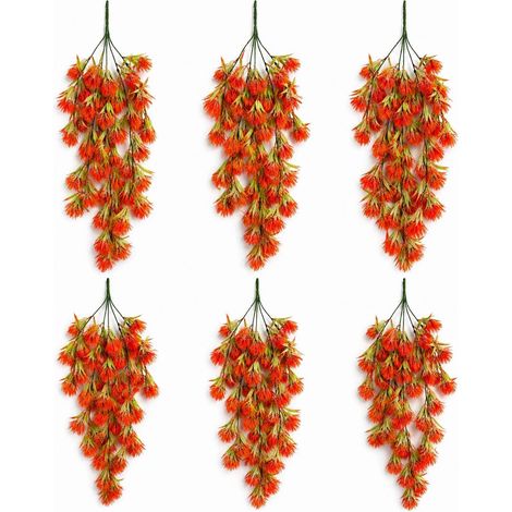 Pack of 6 x 75cm Artificial Red Thistle Trailing Hanging Plant Faux Floral (1/5)
