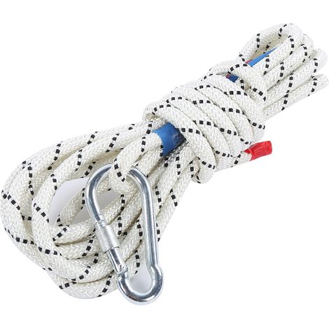 Corde auxiliaire de sécurité de survie de 5 m (16,4 pi) et de 1 cm (0,4 po) pour l'alpinisme, l'escalade, l'évacuation d'urgence en cas d'incendie et les sports de plein air (1/5)