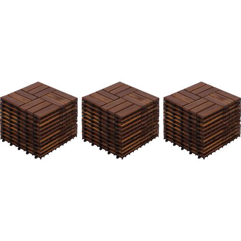 Dalles de terrasse clipsables en bois d'acacia marron 32 pièces 30 x 30 x 2 cm (1/3)