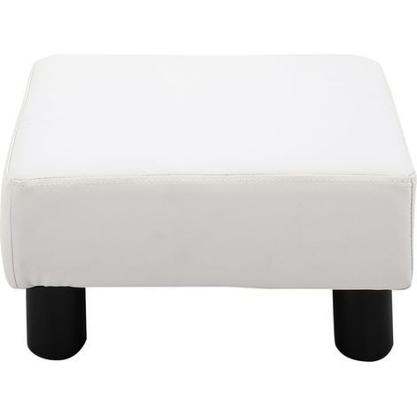 Repose-pieds pour canapé, petit tabouret revêtu de similicuir, assise en mousse et pieds en plastique, 40 x 30 x 24 cm, blanc (1/5)