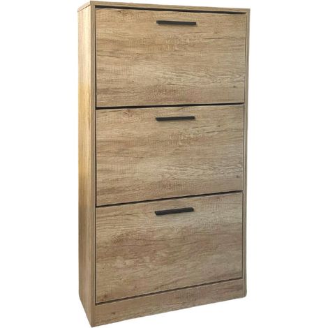 Scarpiera Salvaspazio 3 Ante a Ribalta 60x24x120h cm in Melaminico Venato a Rilievo Rovere (1/4)