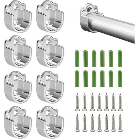 8 Pièces de Supports pour Tringle, Fixation Forme U 25mm Support Tube Armoire avec Vis, Supports de Tringle Métallique pour Penderie Dressing Rangement (1/5)