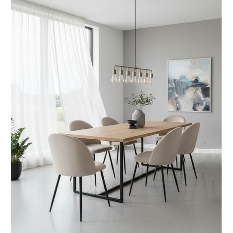 Dmora - Juego de 6 sillas Achito, Sillón tapizado en terciopelo, Silla de comedor acolchada, Asiento para reuniones, 51x54h82 cm, Gris claro (1/5)