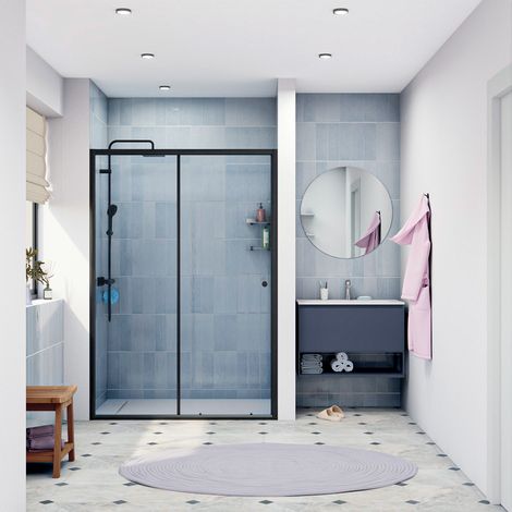 Swiss Aqua Technologies SAT PROJECT Mampara de ducha corredera 140x185cm con perfil negro mate (SATPROMUD140CT)