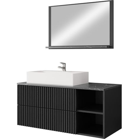 Conjunto de mueble de baño Nauta, Negro + Mármol negro