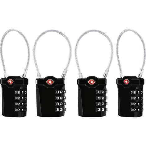 4-teiliges TSA-Gepäckschloss, Diyife Travel 4-stelliges Zahlenschloss, 14 cm flexibles Kabel-Zahlenschloss für Koffer, Gepäcktasche – Schwarz (1/5)