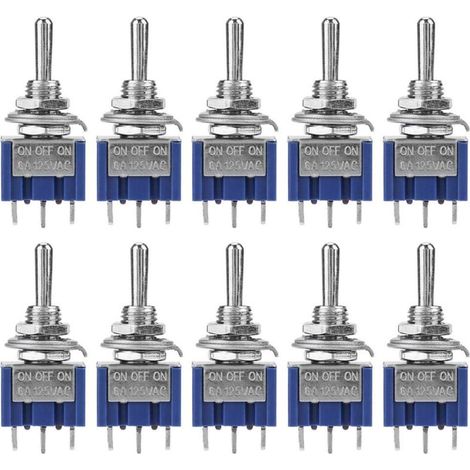 Confezione da 10 interruttori a bilanciere da 6 A 125 V CA – interruttore a 3 posizioni, 3 pin – diametro del pulsante 6 mm per progetti elettronici