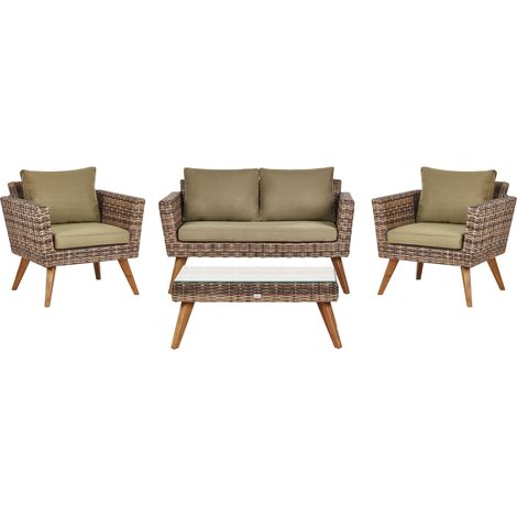 Lounge Set mit Tisch 4-Sitzer VITTORIA Polyrattan Olivgrün