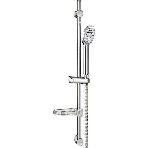 Colonne Barre de douche chromee entraxe reglable 70 cm douchette monojet flexible PVC (1/4)