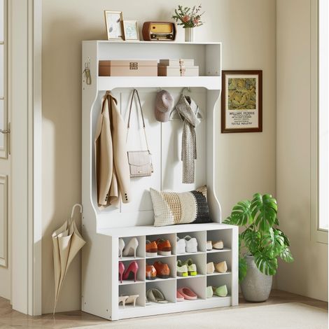 MEUBLIV Meuble d'entrée 100 x 35 x 172,2 cm blanc – 12 casiers à chaussures (1/5)