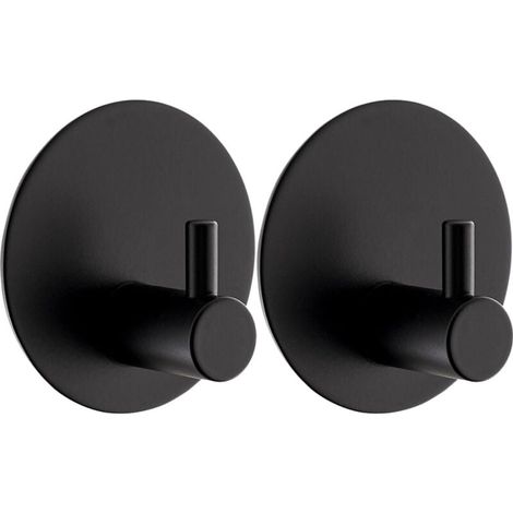 2-teilige selbstklebende Wandhaken, Badezimmerhaken, runde Haken, Edelstahl 304, Küchenhandtuchhaken, kein Bohren erforderlich, mit Klebepad, selbstklebender Haken (Schwarz) (1/4)