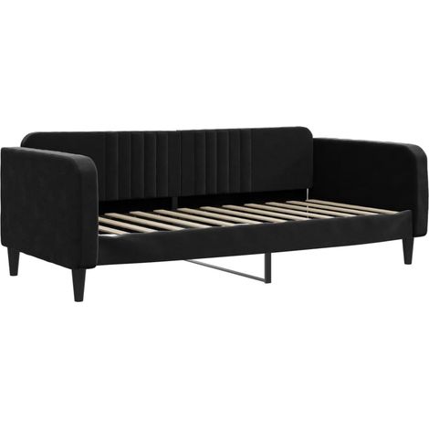 Lit simple Lit adulte Lit de repos sans matelas noir 90x200 cm velours (1/5)