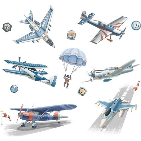 Vinilo Decorativo Avión - Adhesivo Mural Despegable - Para Habitación Infantil - 2 Hojas (1/5)