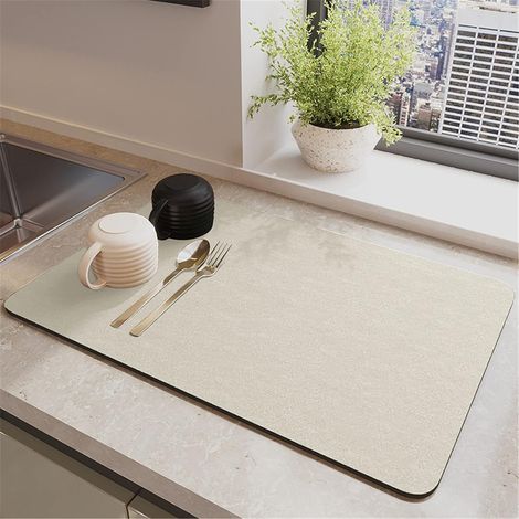 Tapis Égouttoir Absorbant Évier,Tapis de Séchage pour Évier de Cuisine Séchage Rapide(30x40cm,Beige) (1/5)